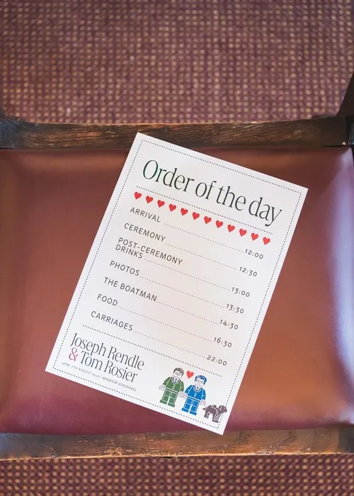 A page displaying an order for the day on a chair